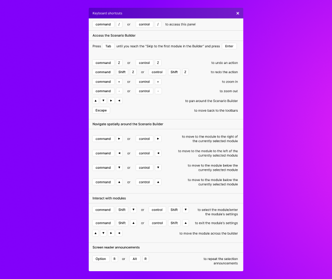 Keyboard Shortcuts Menu